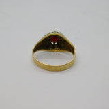 9ct Yellow Gold, Garnet & Diamond Gypsy Ring Vintage 1985 London