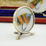 Boxed Set of Sterling Silver Fly Fishing Menu Holders Antique 1913 Chester