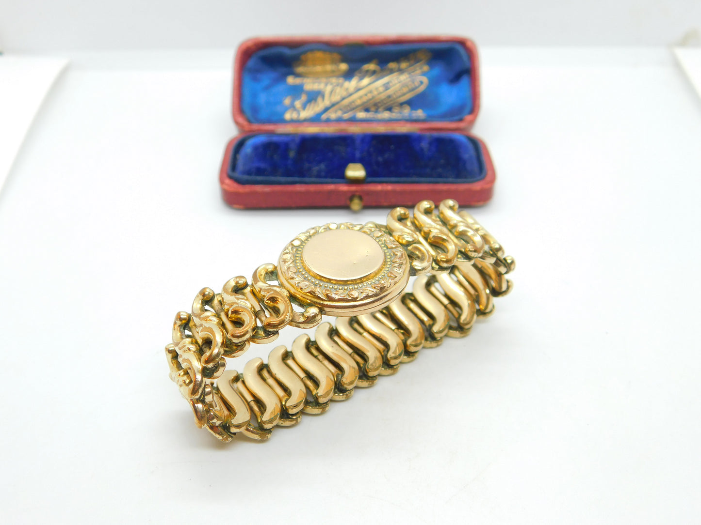 Victorian Rolled Gold Bracelet With 9ct Gold Locket Front Antique c1900