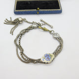 Victorian Sterling Silver & Enamel Floral Albertina Tassel Bracelet Antique c1860