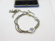 Victorian Sterling Silver & Enamel Floral Albertina Tassel Bracelet Antique c1860