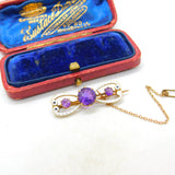 Victorian Art Nouveau 18ct Gold, White Enamel & Amethyst Brooch Antique c1890