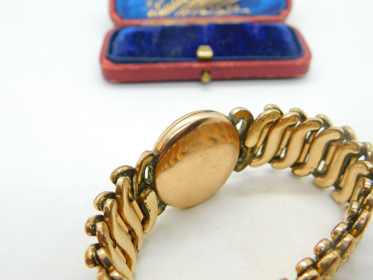 Victorian Rolled Gold Bracelet With 9ct Gold Locket Front Antique c1900