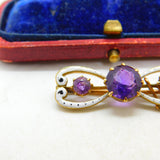 Victorian Art Nouveau 18ct Gold, White Enamel & Amethyst Brooch Antique c1890