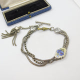 Victorian Sterling Silver & Enamel Floral Albertina Tassel Bracelet Antique c1860
