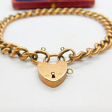 Edwardian 9ct Rose Gold Curb Charm Bracelet with Heart Lock Clasp Antique c1910