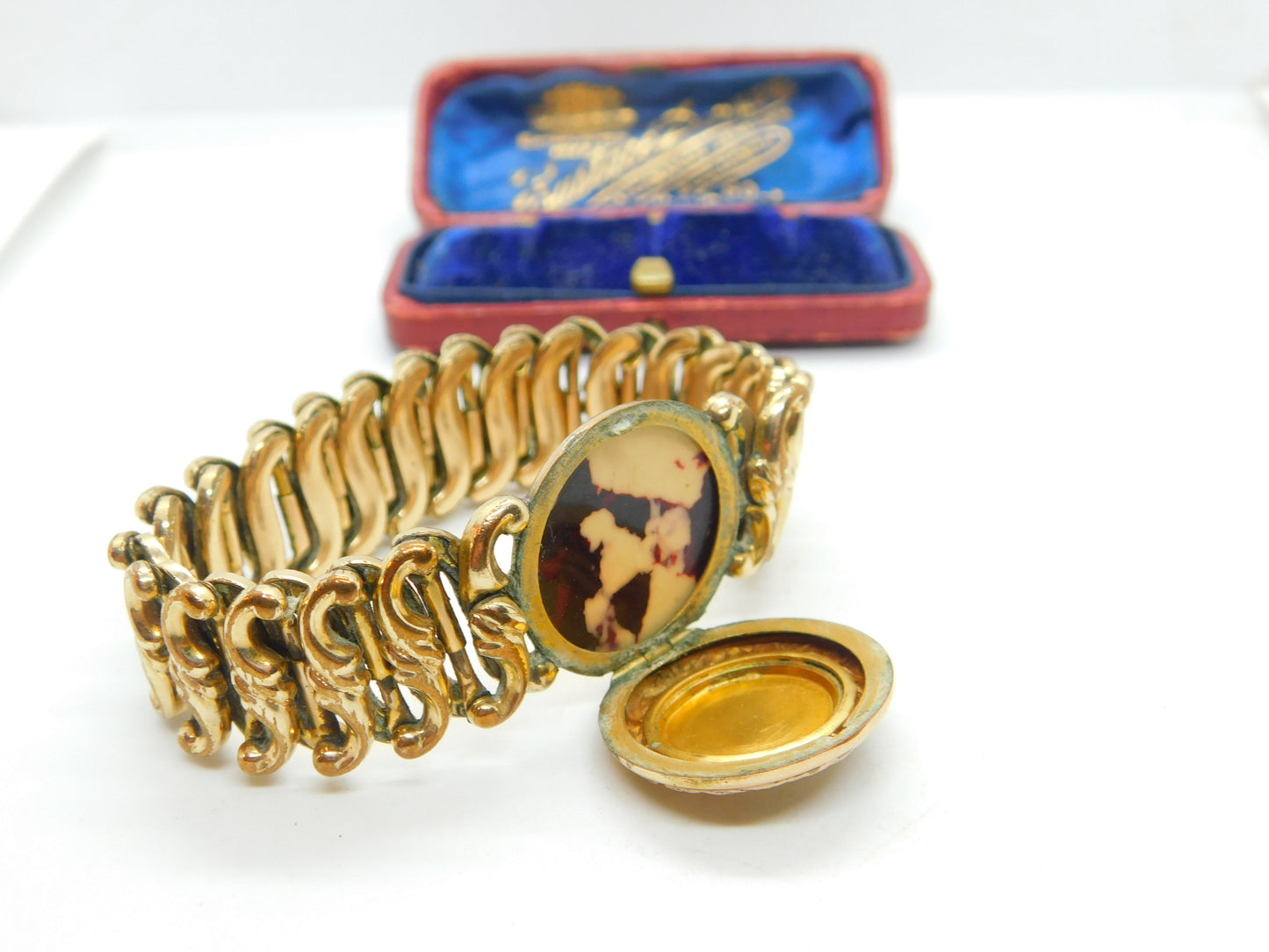 Victorian Rolled Gold Bracelet With 9ct Gold Locket Front Antique c1900