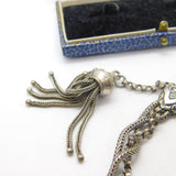 Victorian Sterling Silver & Enamel Floral Albertina Tassel Bracelet Antique c1860