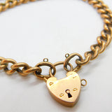 Edwardian 9ct Rose Gold Curb Charm Bracelet with Heart Lock Clasp Antique c1910