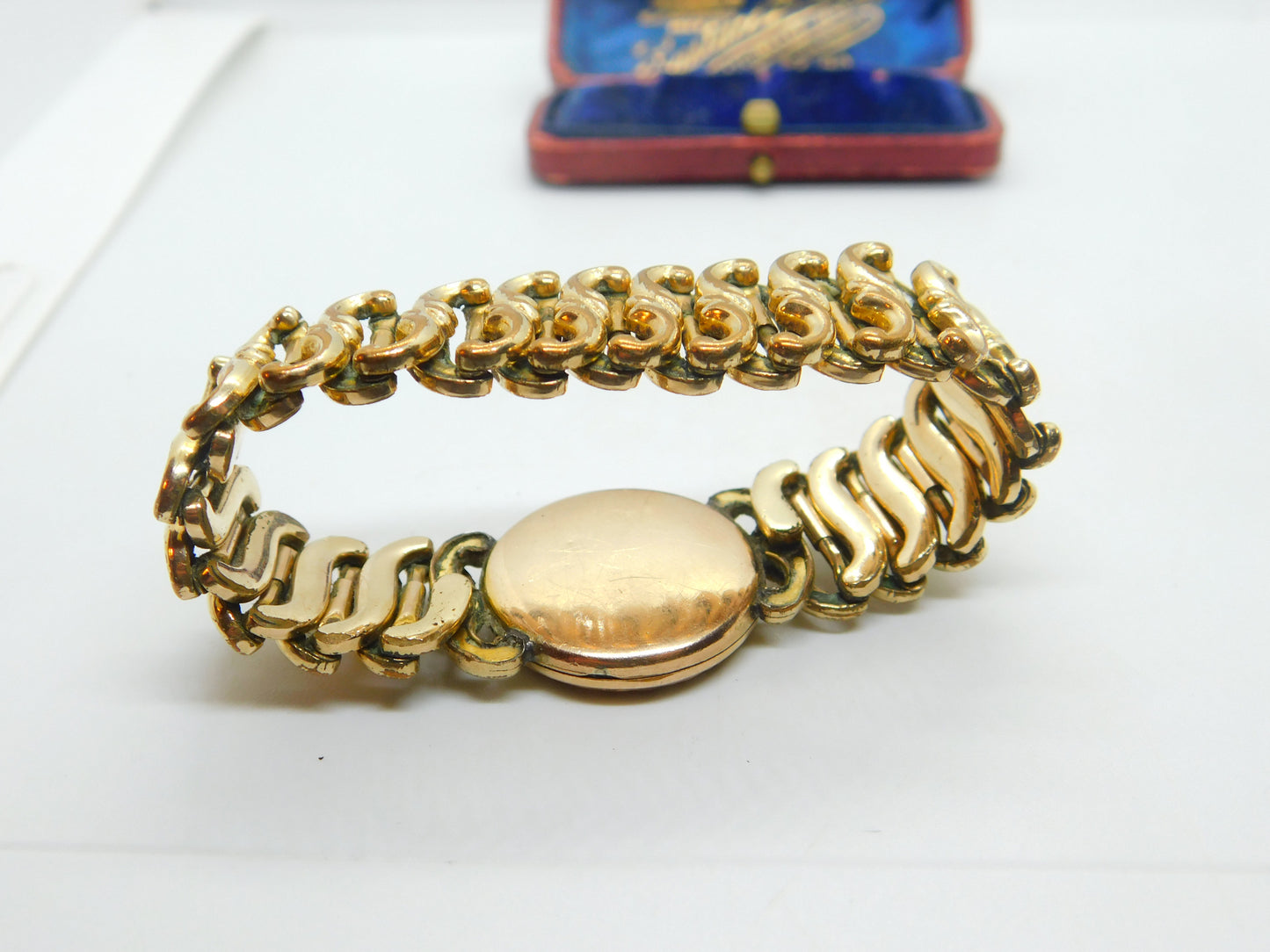 Victorian Rolled Gold Bracelet With 9ct Gold Locket Front Antique c1900