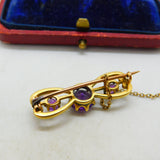 Victorian Art Nouveau 18ct Gold, White Enamel & Amethyst Brooch Antique c1890