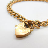 Edwardian 9ct Rose Gold Curb Charm Bracelet with Heart Lock Clasp Antique c1910