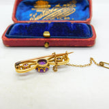 Victorian Art Nouveau 18ct Gold, White Enamel & Amethyst Brooch Antique c1890