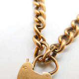 Edwardian 9ct Rose Gold Curb Charm Bracelet with Heart Lock Clasp Antique c1910