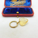 Victorian 15ct Gold Split Ring With 9ct Faceted Citrine Heart Charm Antique 1860