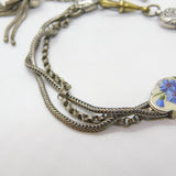 Victorian Sterling Silver & Enamel Floral Albertina Tassel Bracelet Antique c1860