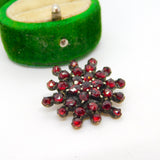 19th Century Austrian 8ct Gold & Bohemian Garnet Snowflake Brooch Antique c1860