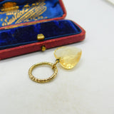 Victorian 15ct Gold Split Ring With 9ct Faceted Citrine Heart Charm Antique 1860