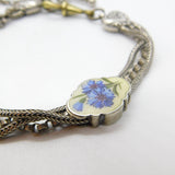 Victorian Sterling Silver & Enamel Floral Albertina Tassel Bracelet Antique c1860