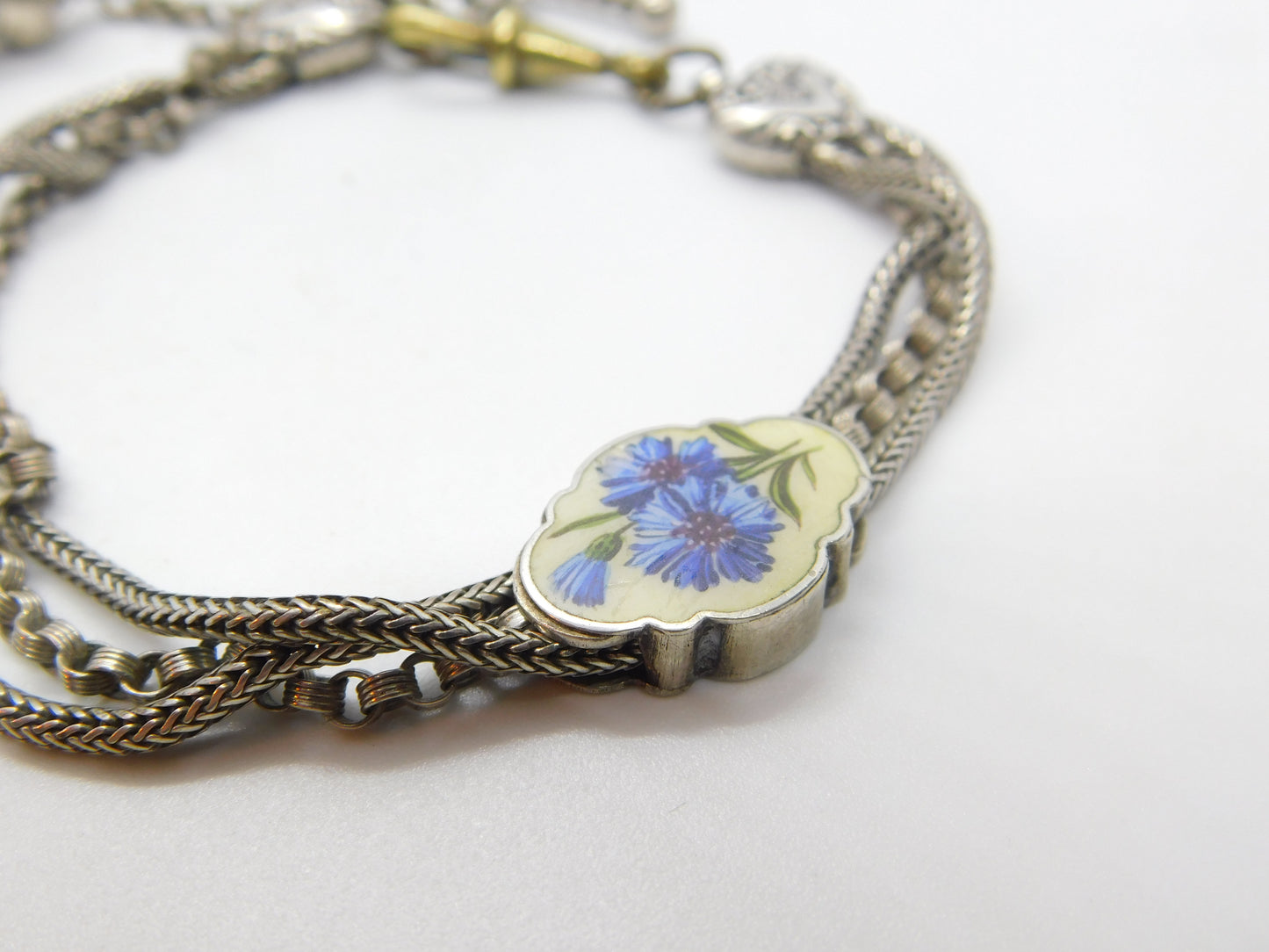 Victorian Sterling Silver & Enamel Floral Albertina Tassel Bracelet Antique c1860