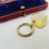 Victorian 15ct Gold Split Ring With 9ct Faceted Citrine Heart Charm Antique 1860