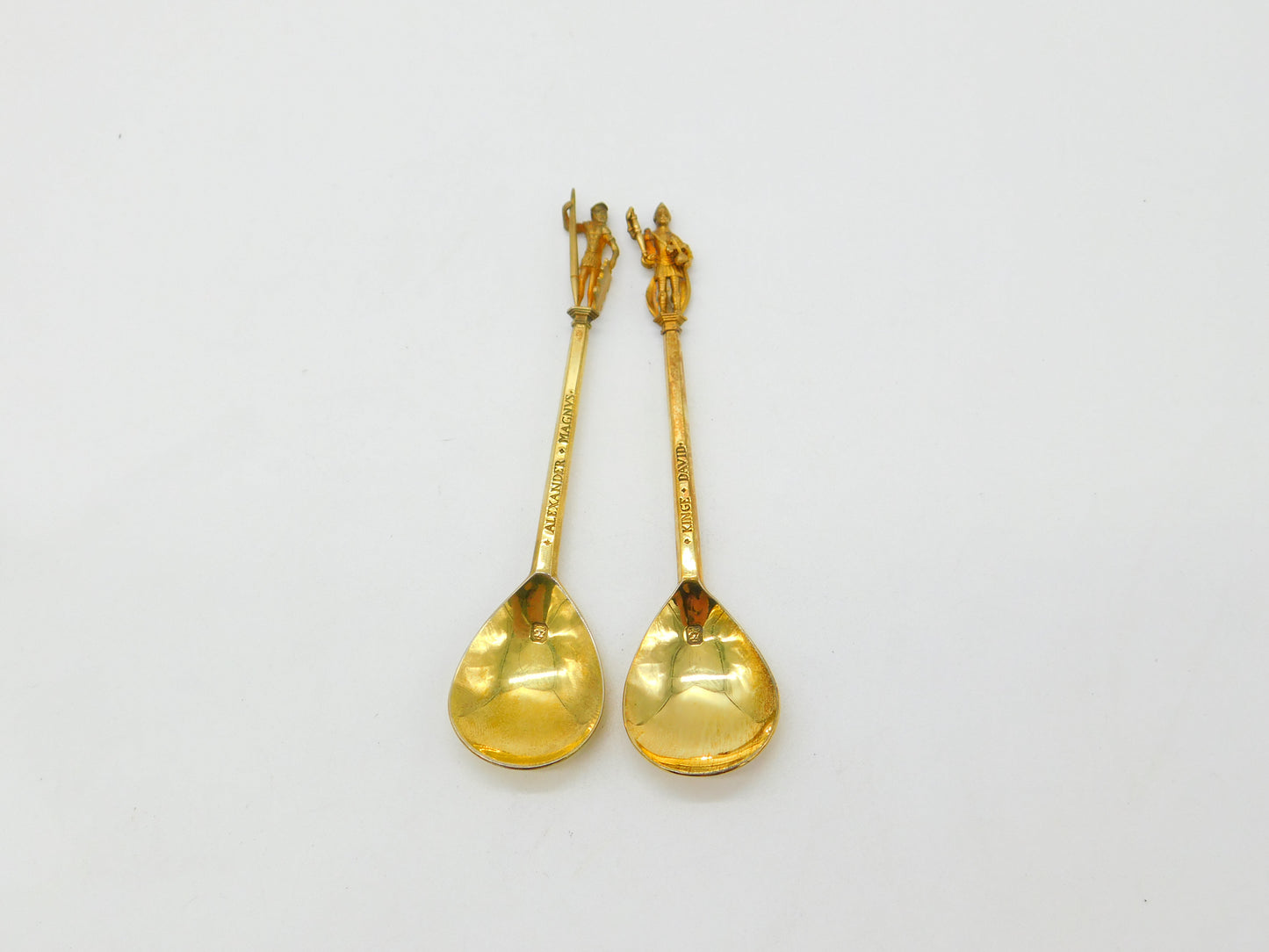 Pair of Sterling Silver Gilt King David & Alexander the Great Spoons 1978 London