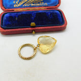 Victorian 15ct Gold Split Ring With 9ct Faceted Citrine Heart Charm Antique 1860