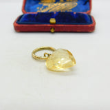 Victorian 15ct Gold Split Ring With 9ct Faceted Citrine Heart Charm Antique 1860