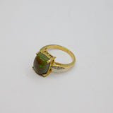 9ct Yellow Gold, Cabochon Boulder Opal & Diamond Dress Ring Vintage c1970