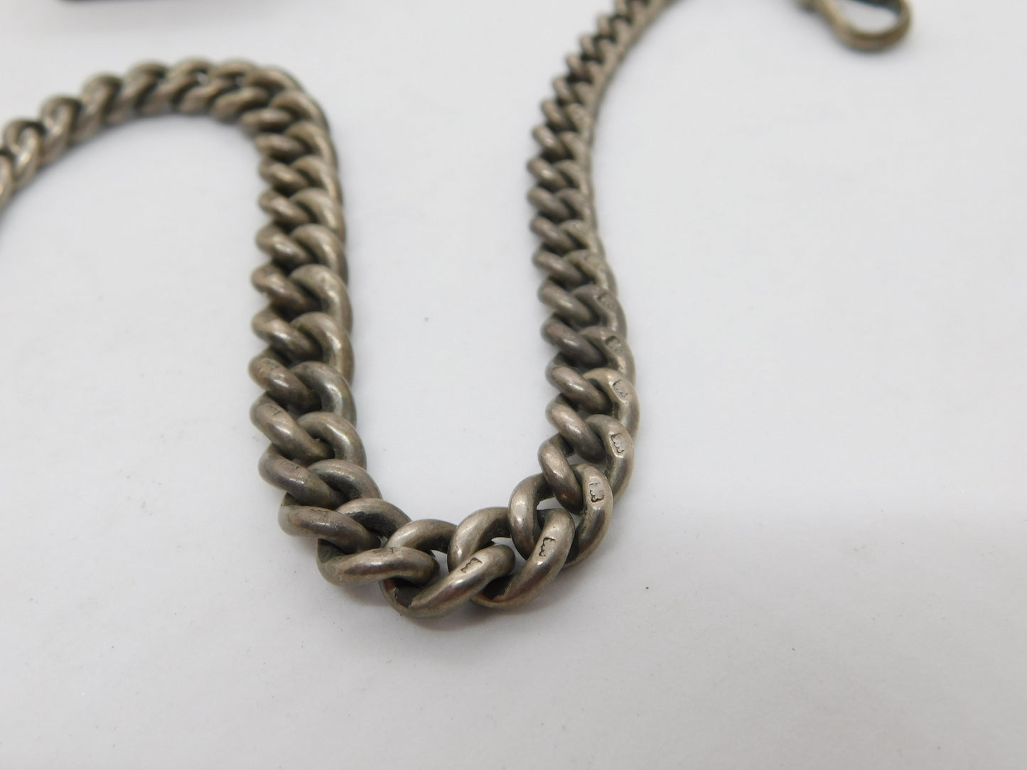 Edwardian Sterling Silver Graduating Albert Watch Chain 1905 Antique Birmingham