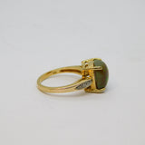 9ct Yellow Gold, Cabochon Boulder Opal & Diamond Dress Ring Vintage c1970