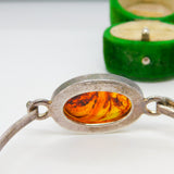 Studio Sterling Silver Cabochon Baltic Amber Bangle Bracelet Vintage c1980