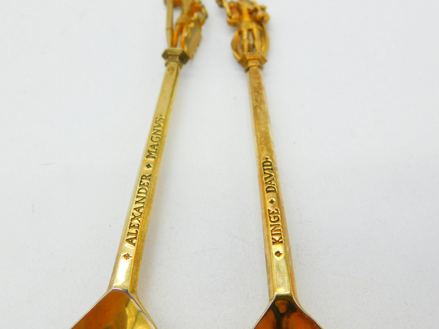 Pair of Sterling Silver Gilt King David & Alexander the Great Spoons 1978 London