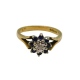 9ct Yellow Gold 8 Sapphire & Diamond Cluster Ring Vintage 1973 London