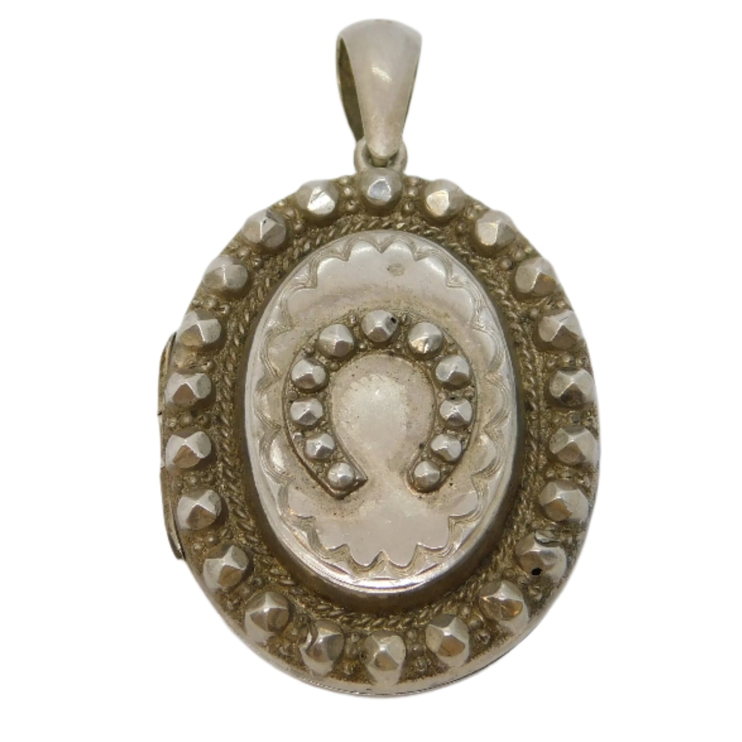 Victorian Sterling Silver Lucky Horseshoe Locket Antique 1876 Birmingham