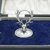 Edwardian Boxed Pair of Sterling Silver Stag Form Menu Holders Antique
