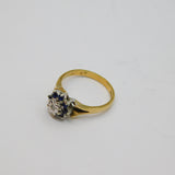 9ct Yellow Gold 8 Sapphire & Diamond Cluster Ring Vintage 1973 London