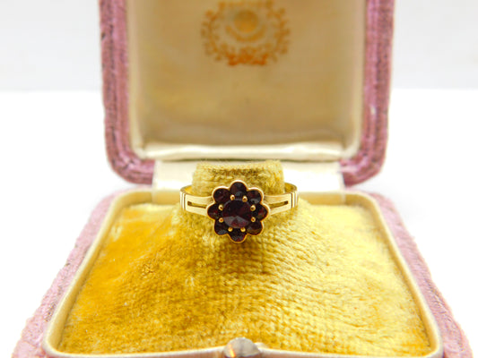 Austrian 14ct Yellow Gold & Bohemian Garnet Cluster Ring Antique c1940 Deco