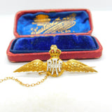 WWII-Era 15ct Yellow Gold & Enamel RAF Sweetheart Brooch Antique c1940