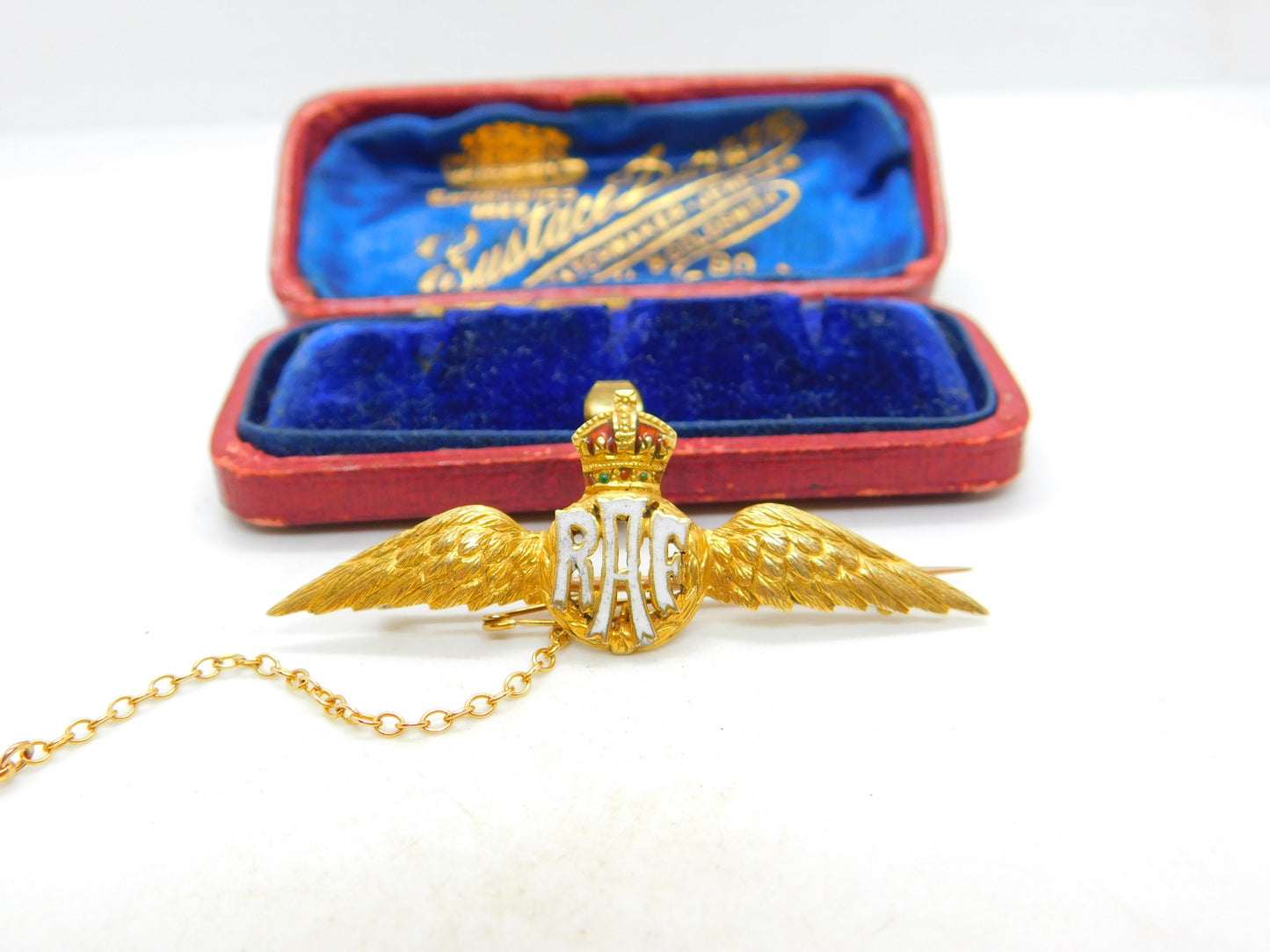 WWII-Era 15ct Yellow Gold & Enamel RAF Sweetheart Brooch Antique c1940