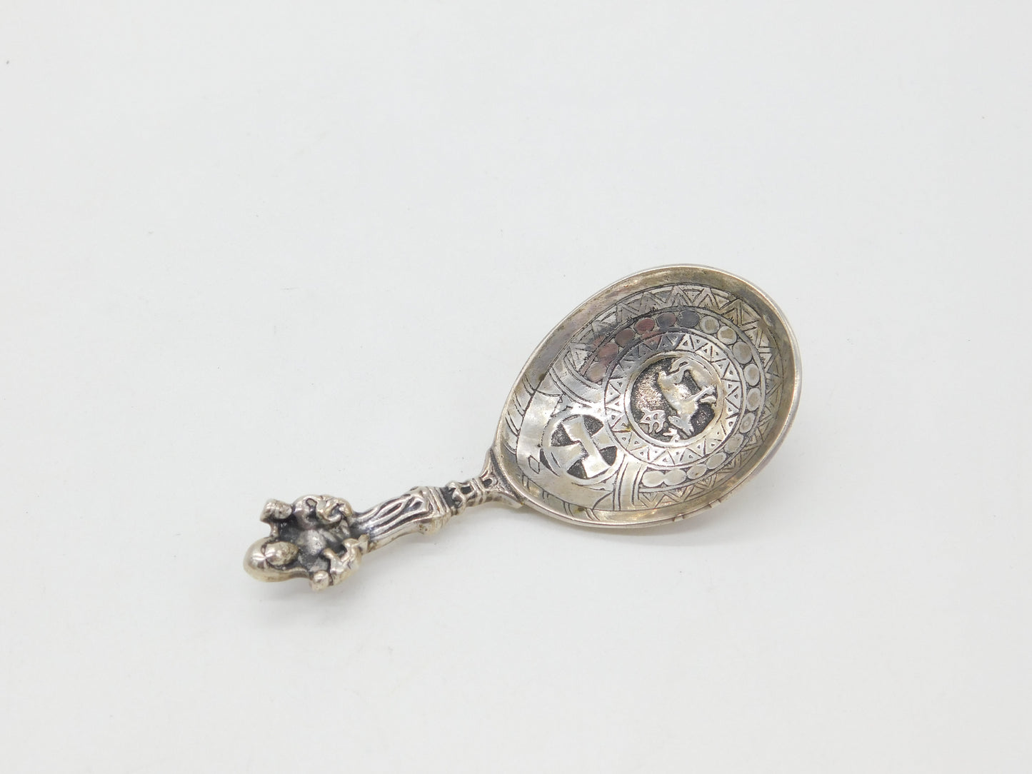 Victorian Norwegian .830 Silver Religious Anointing Spoon Antique c1890