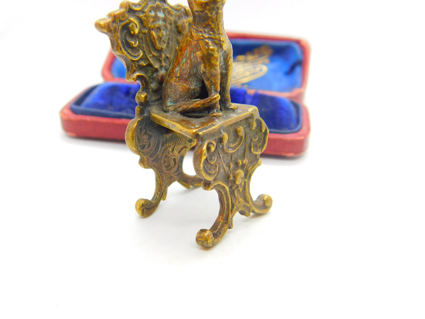 Victorian Cold Painted Vienna Bronze Cat on a Throne Figure Antique c1860