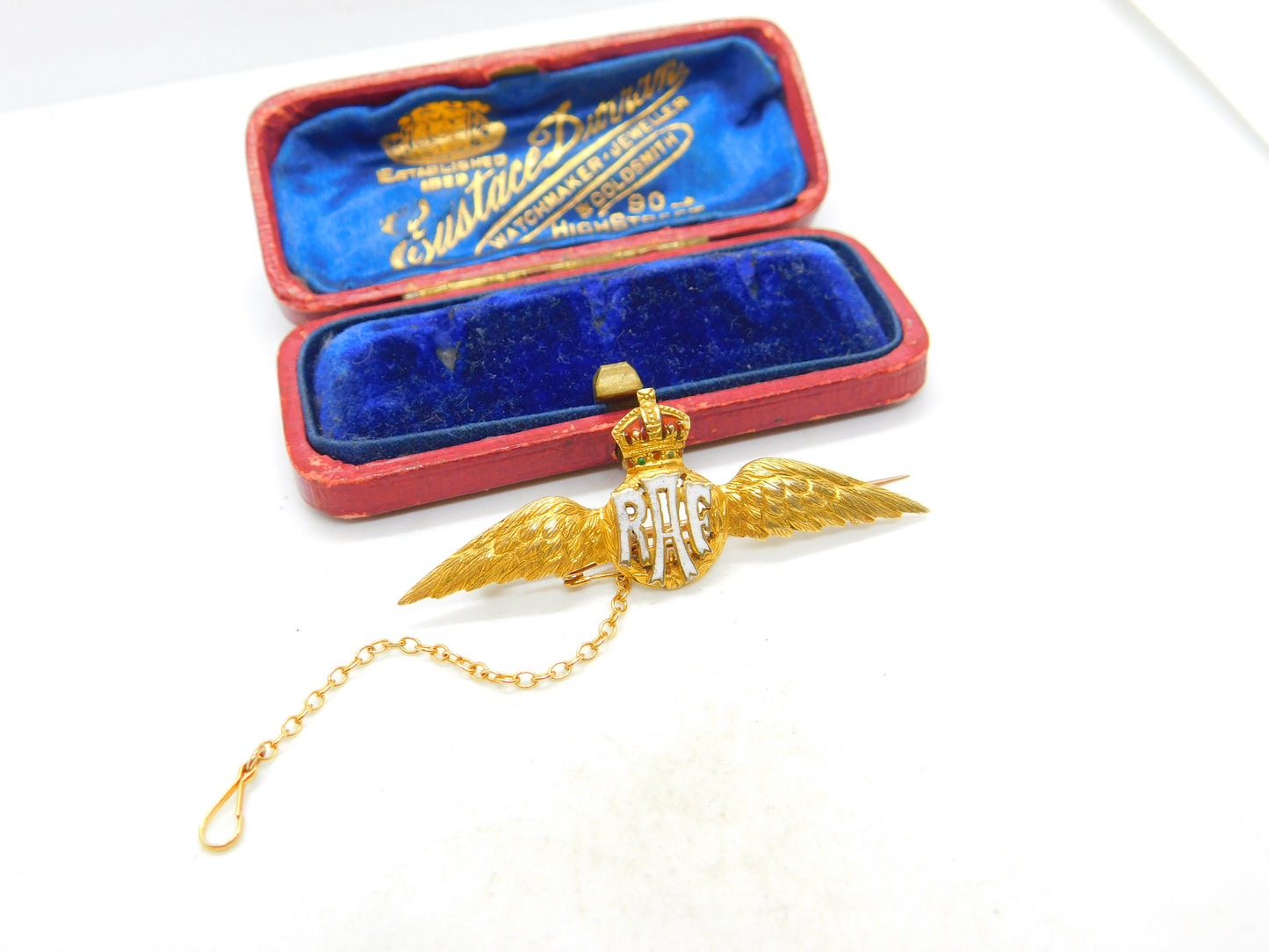 WWII-Era 15ct Yellow Gold & Enamel RAF Sweetheart Brooch Antique c1940