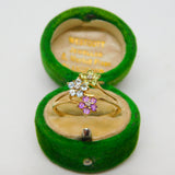 9ct Yellow Gold, Diamond, Amethyst Set Floral Dress Ring Vintage Birmingham