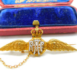 WWII-Era 15ct Yellow Gold & Enamel RAF Sweetheart Brooch Antique c1940