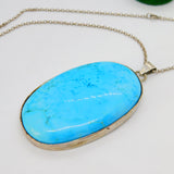 Navajo Style Large Sterling Silver Mounted Turquoise Statement Necklace Vintage