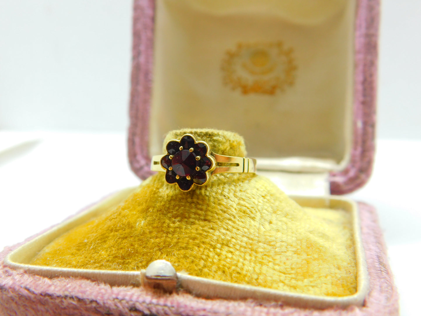 Austrian 14ct Yellow Gold & Bohemian Garnet Cluster Ring Antique c1940 Deco