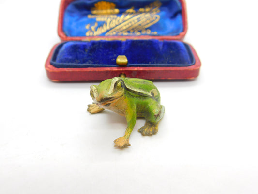 Victorian Cold Painted Vienna Bronze Sitting Frog Figurine Antique c1860