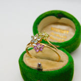 9ct Yellow Gold, Diamond, Amethyst Set Floral Dress Ring Vintage Birmingham