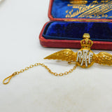 WWII-Era 15ct Yellow Gold & Enamel RAF Sweetheart Brooch Antique c1940